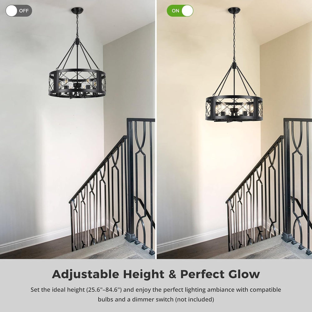 Black Farmhouse Chandelier for Dining Room, 22" Rustic Matte Black Drum ...