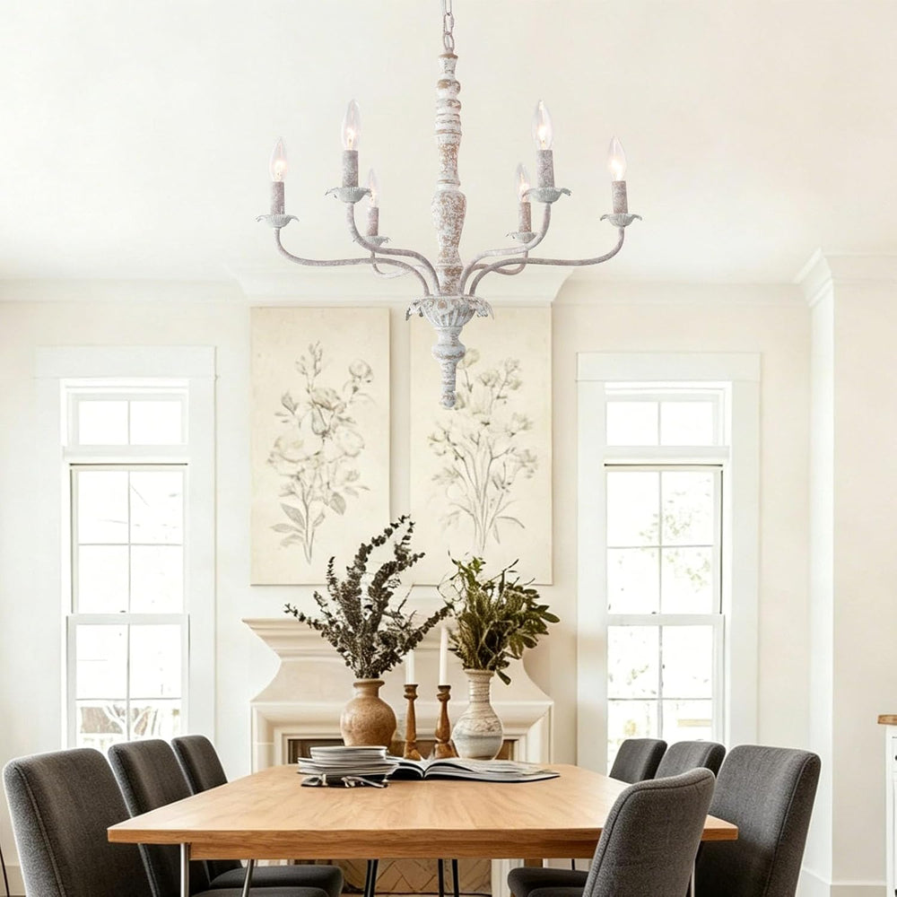 French Country Chandelier Farmhouse Distressed Wood for Dining Room