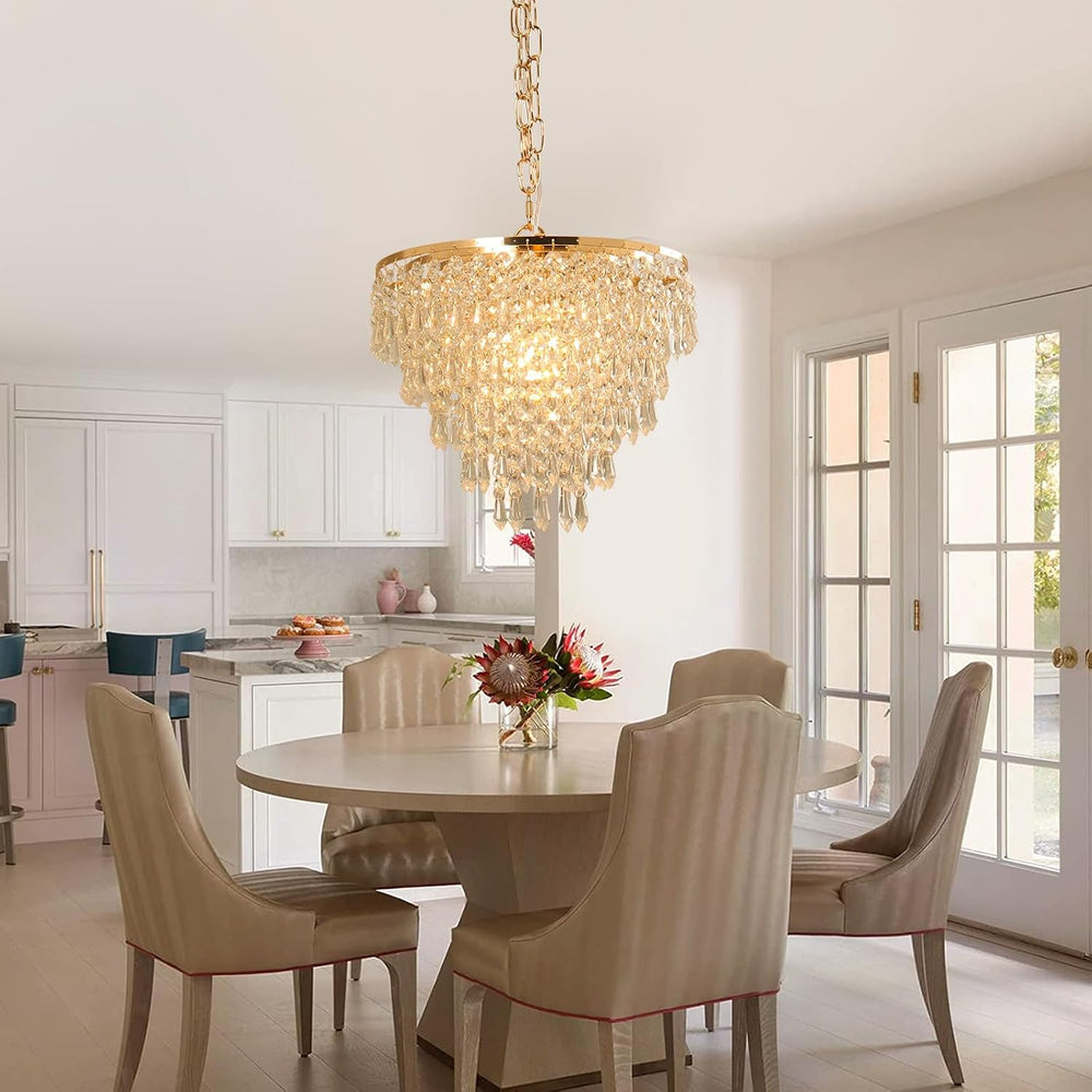 FRIXCHUR Gold Crystal Chandelier, Semi Flush Pendant Light, 11.8 in