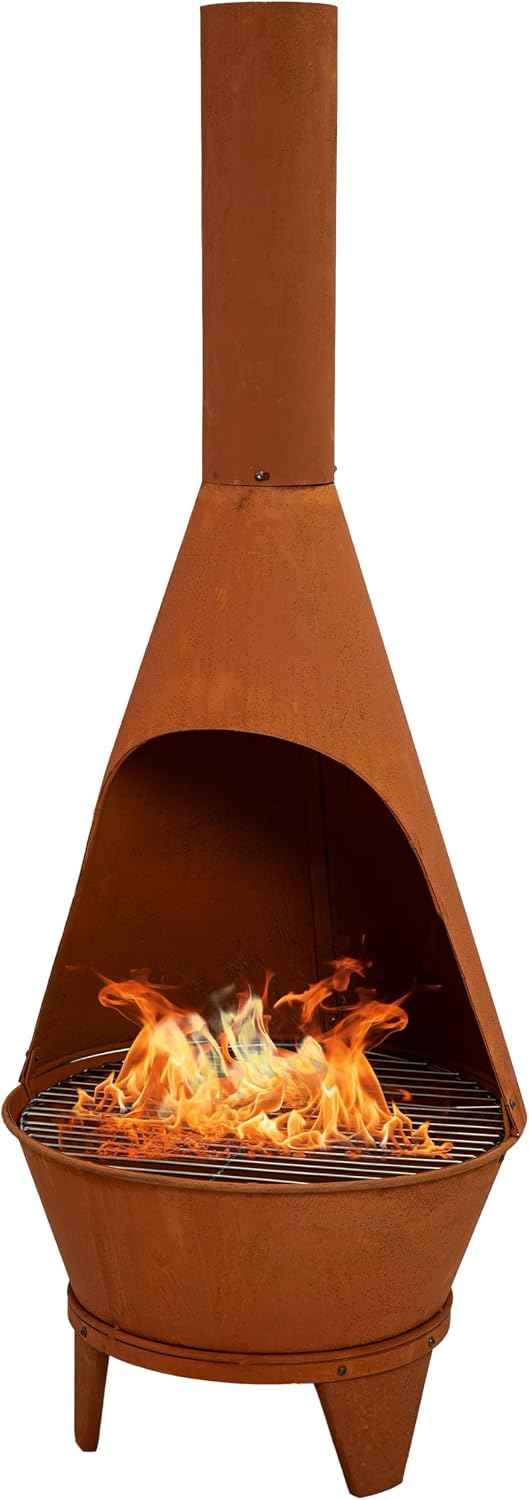 Sunnydaze Large Chiminea Outdoor Fireplace with Grill Grate, Rustic, 58"