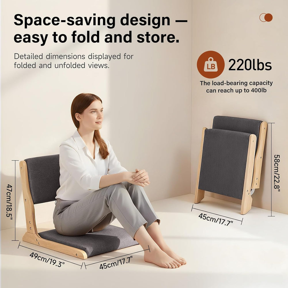 Tiita 2-Pack Foldable Meditation Floor Chairs, Back Support, Wood Dark Grey