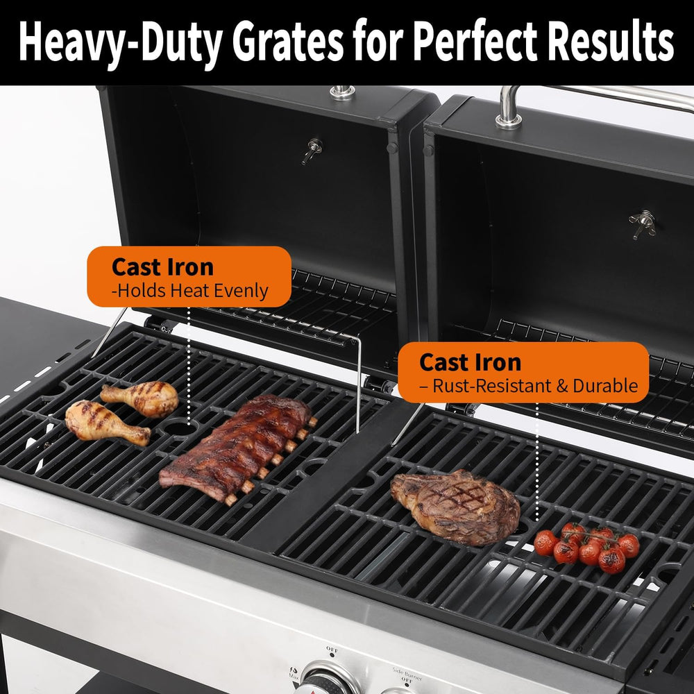 Gas & Charcoal Combo Grill, 2-in-1 Dual Fuel, Side Burner