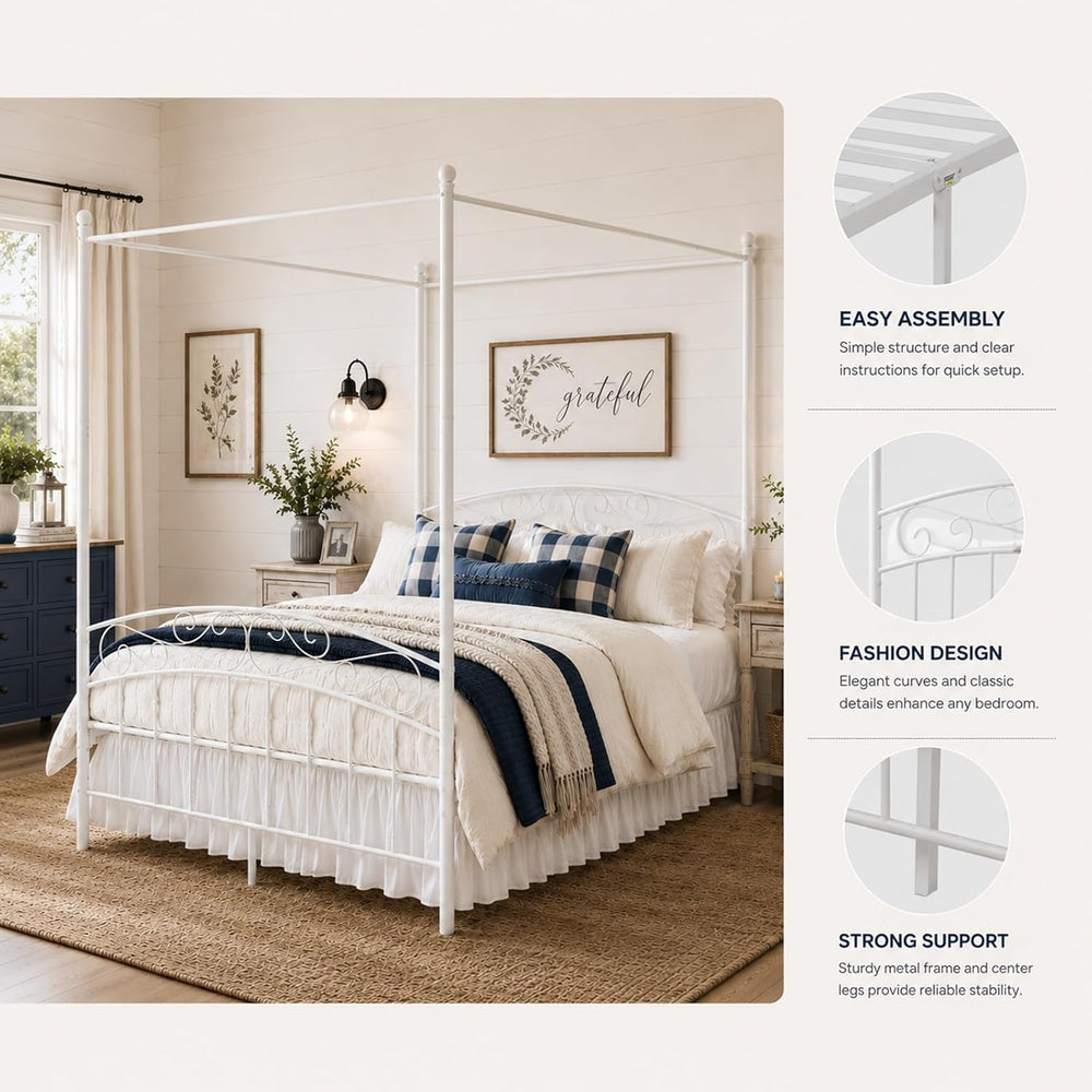alazyhome Metal Canopy Bed Frame Full Size with Headboard & Footboard