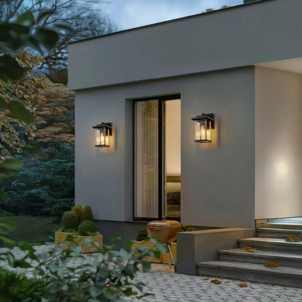 2 Pack Outdoor Wall Sconce Outside Porch Light in Wood Grain & Black