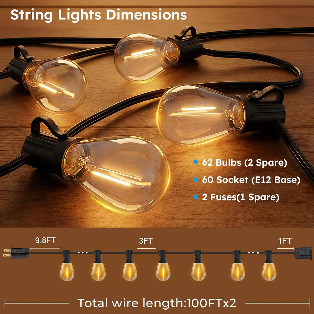 GvvooHome LED Outdoor String Lights, 200FT Waterproof Patio Lights with 62 Sh...