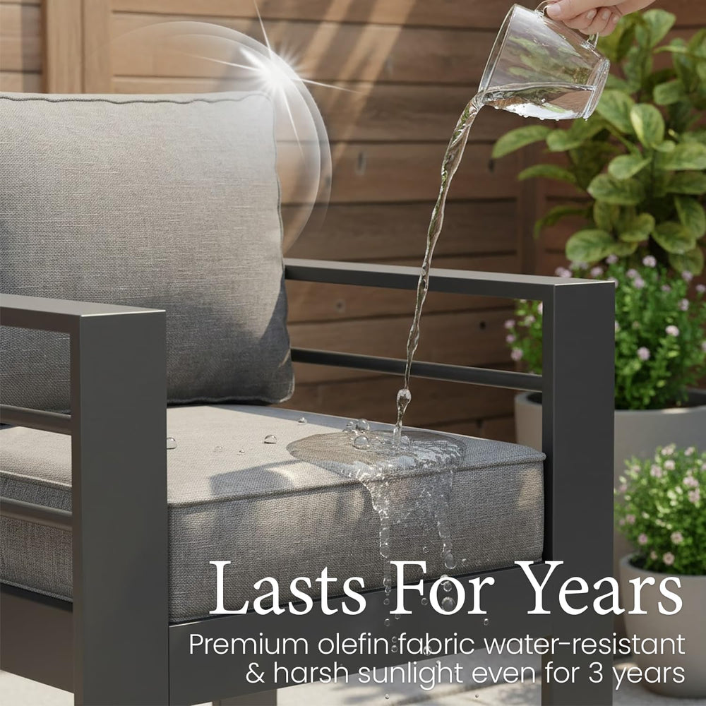 LayinSun Outdoor Aluminum Furniture Set with Fire Pit Table, 5 Pieces Patio S...