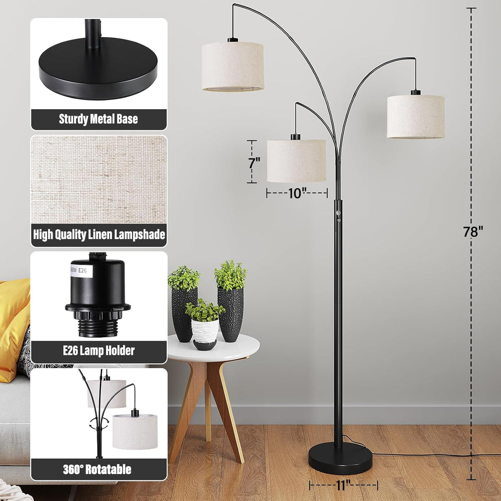 SUNMORY 3 Lights Floor Lamp for Living Room, 78" Tall Standing Lamp with...