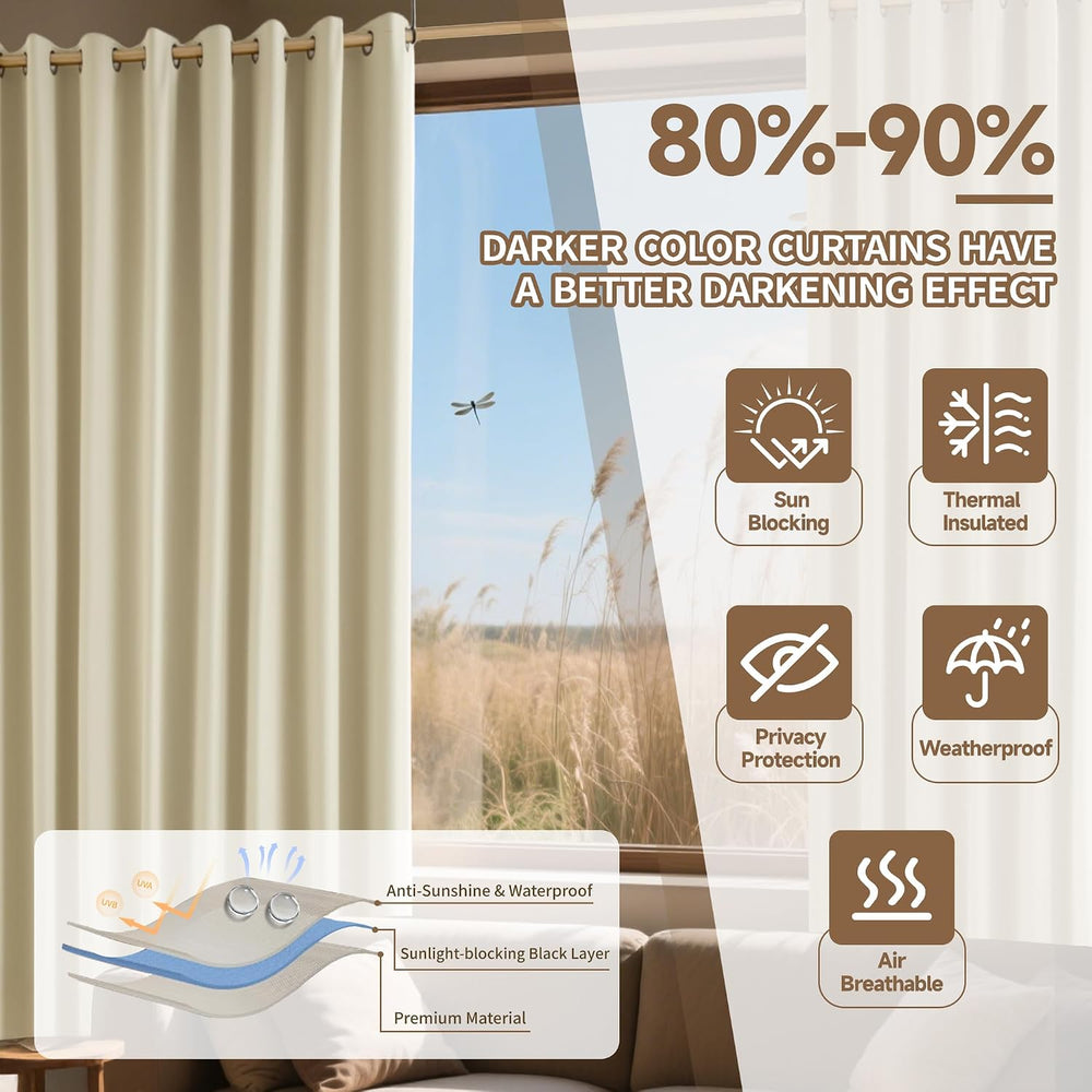 Outdoor Curtains for Patio Waterproof, Zipper Design 2 Panels Privacy Weather...