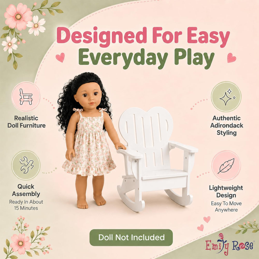 Emily Rose 18 Inch Doll Chair White Adirondack Rocking (No Doll)