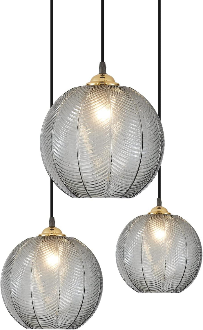 KCO Modern Black 3-Light Smoke Gray Glass Globe Cluster Pendant Lighting