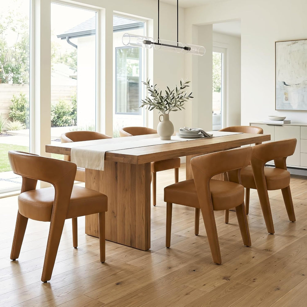HNY Mid-Century Upholstered Dining Chairs Set of 6, Modern Brown Faux Leather...