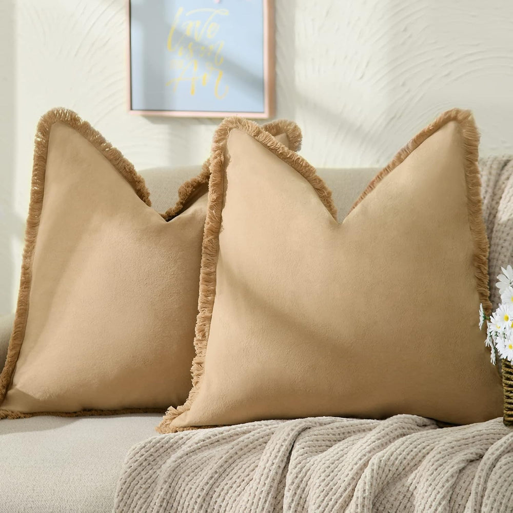 ZWJD Pillow Covers 26x26 Set of 2 Khaki Throw Pillow Covers with Fringe Chic ...