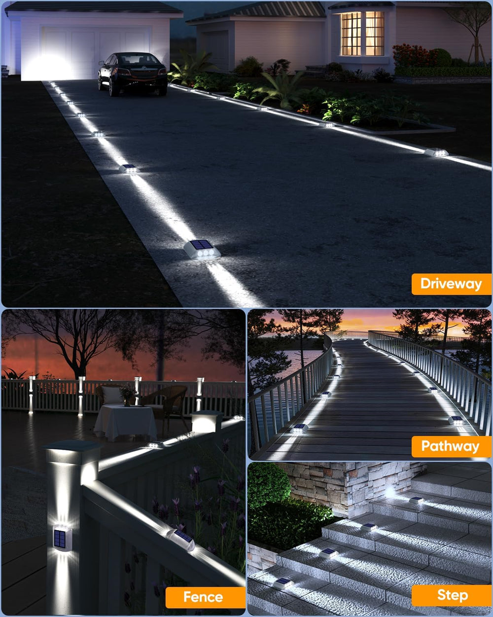 DetarZinLED Solar Driveway Lights Outdoor IP68 Waterproof Led 12 Pack White