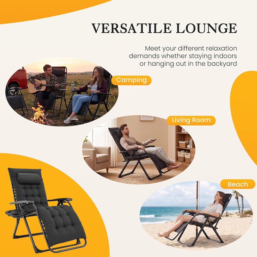 NEWBULIG Zero Gravity Chairs Set of 2, Outdoor Chairs with Cup Holder Trays