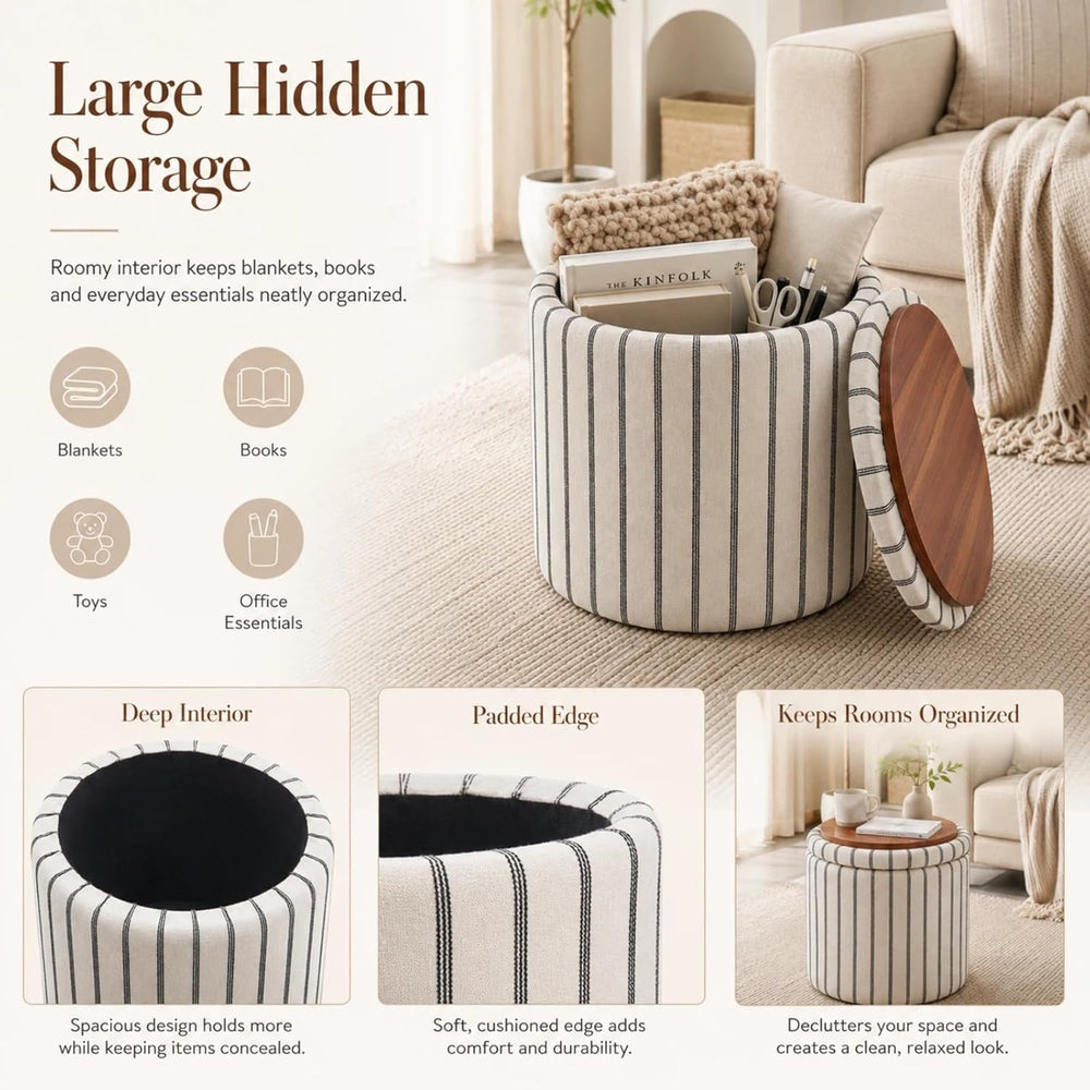 18" Mid Century Storage Ottomans with Tray Multifunctional Large Capacity