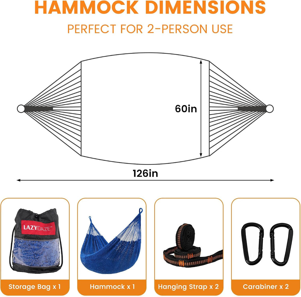 Lazy Daze XL Handwoven Mayan Hammock, 10.5FT Double Camping Hammocks