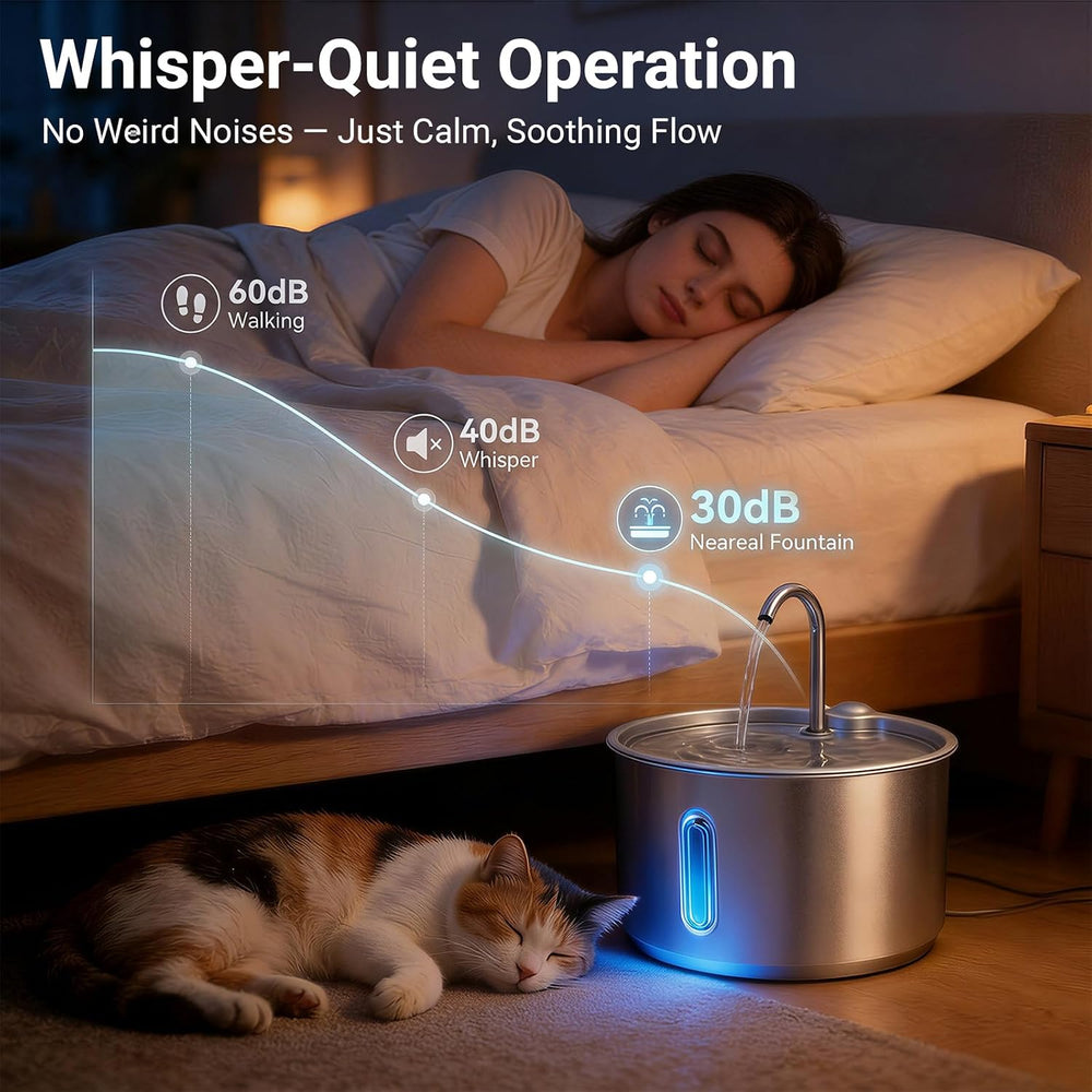 Stainless Steel Cat Water Fountain, 4L Quiet Pet Fountain for Cats & Dogs