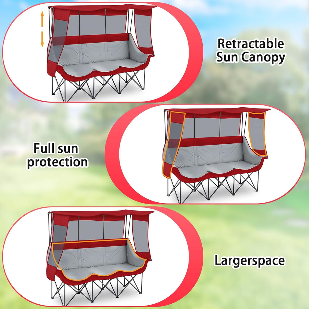 Teenyyou 3 Person Camping Chair with Canopy, 700lbs Heavy Duty, Dark Red