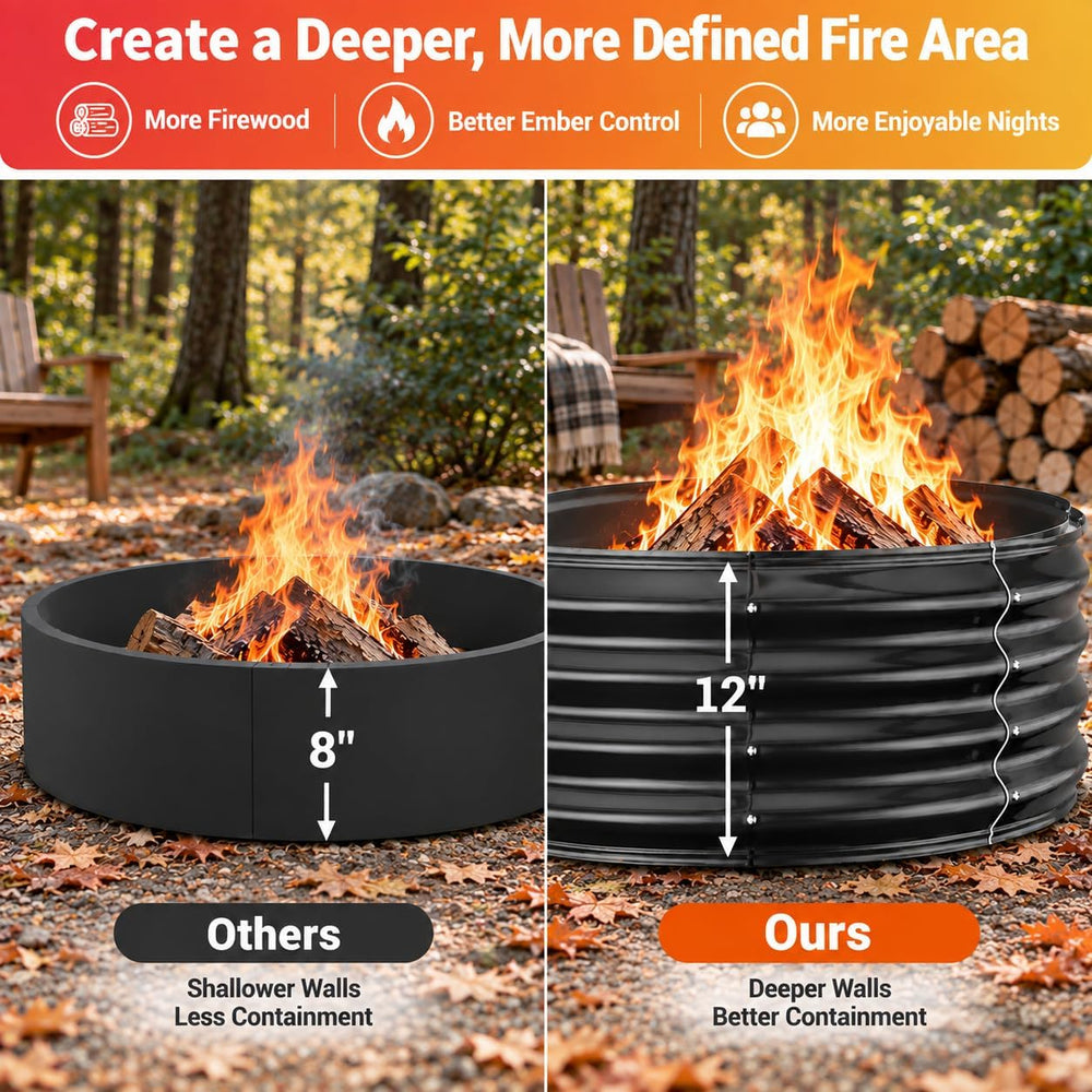 60in Large Fire Pit Ring for Outside, Heavy Duty Wood Burning Firepit/Firepla...