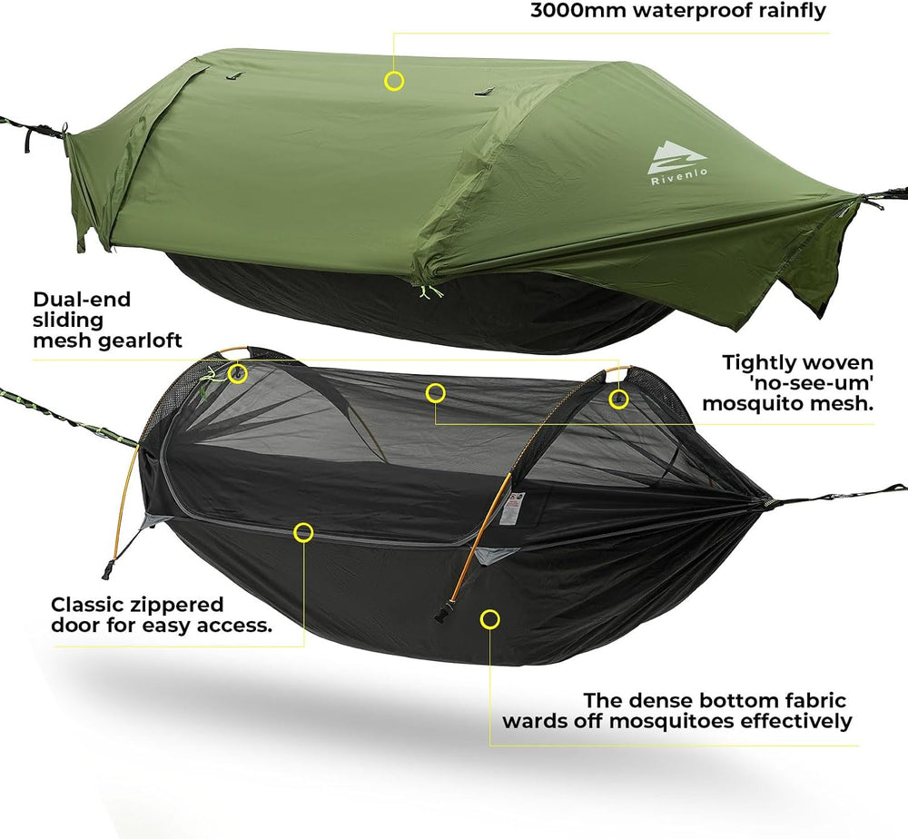 Camping Hammock Tent with Mosquito Net & RainFly, 3 in 1 Waterproof Light...