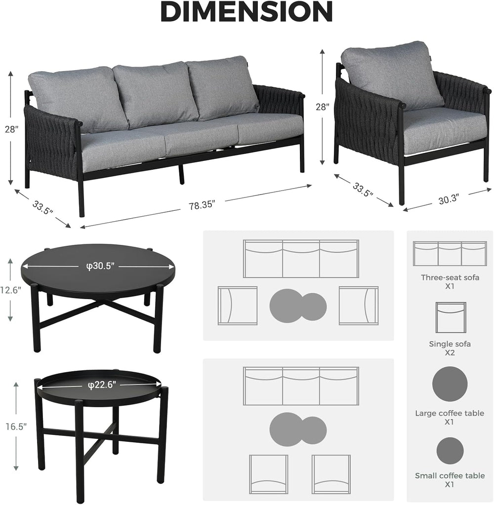 Grand patio 5-Piece Outdoor Furniture Set, Outdoor Sofa Set with 2 Round Side...