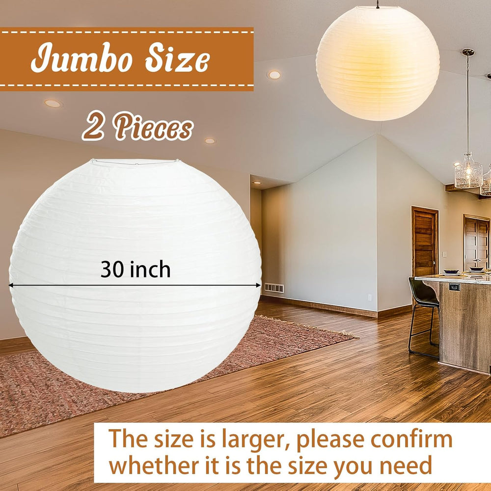 2 Pack 30 Inch Large Paper Lanterns White Hanging Lantern for Decor