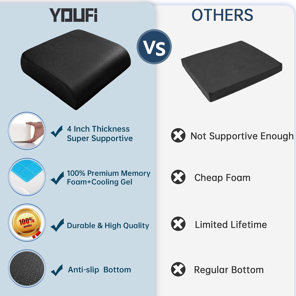YOUFI Thick Memory Foam & Gel Seat Cushion, 18"X16"X4" Lar...