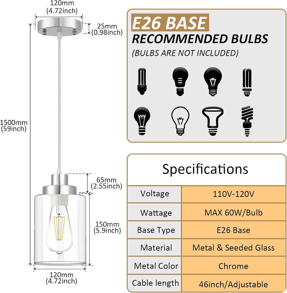 WimiSom Industrial Pendant Lighting, Modern Glass Shade Pendant Lights