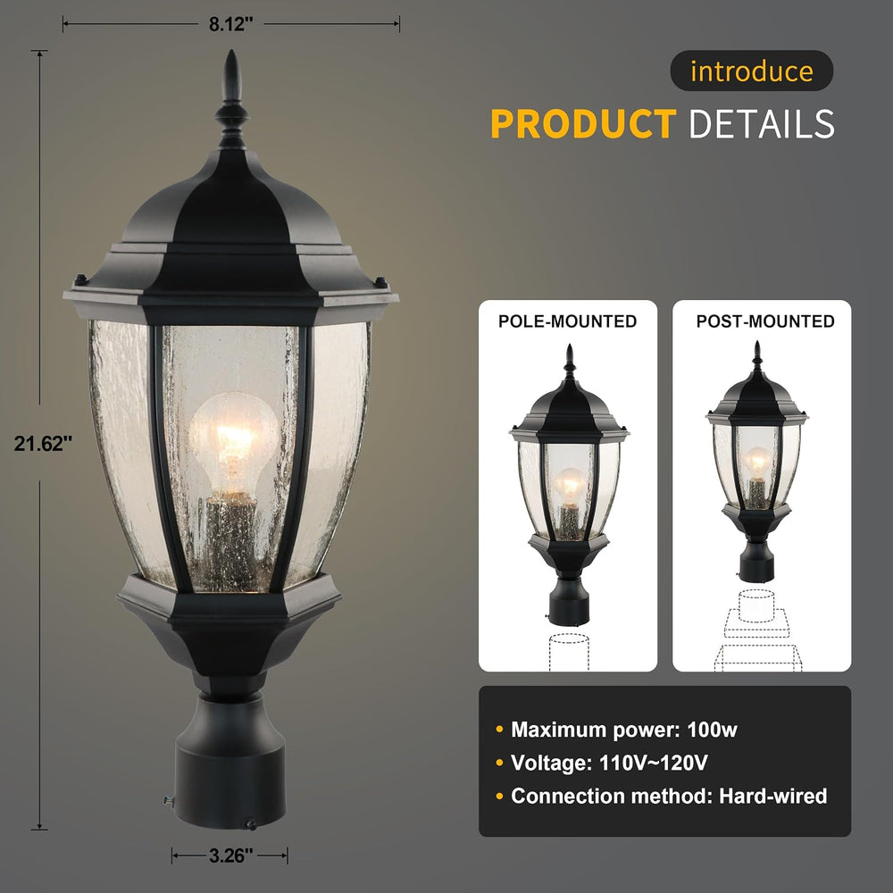 Outdoor Post Light, 21 Inch Aluminum Outside Post Lantern, Waterproof Exterio...