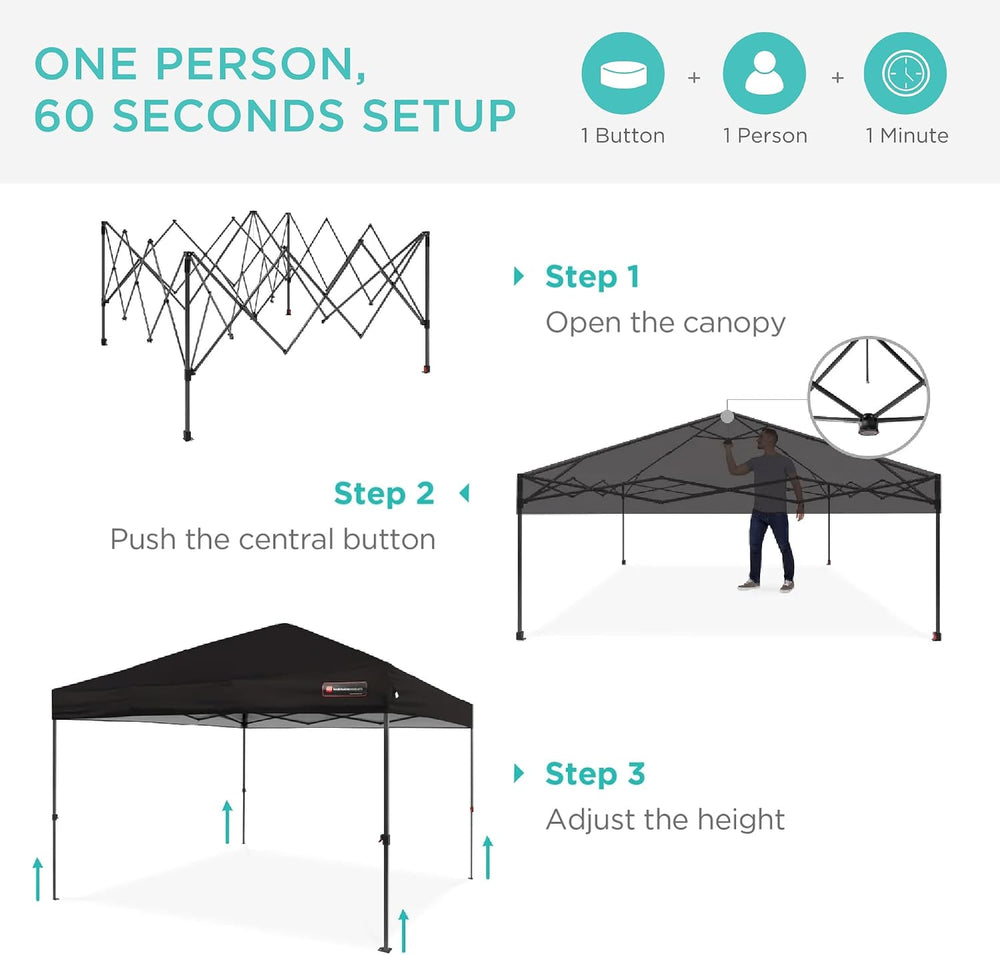 Best Choice Products 10x10ft Pop Up Canopy Tent, Outdoor Shade, 1 Person 1 Mi...