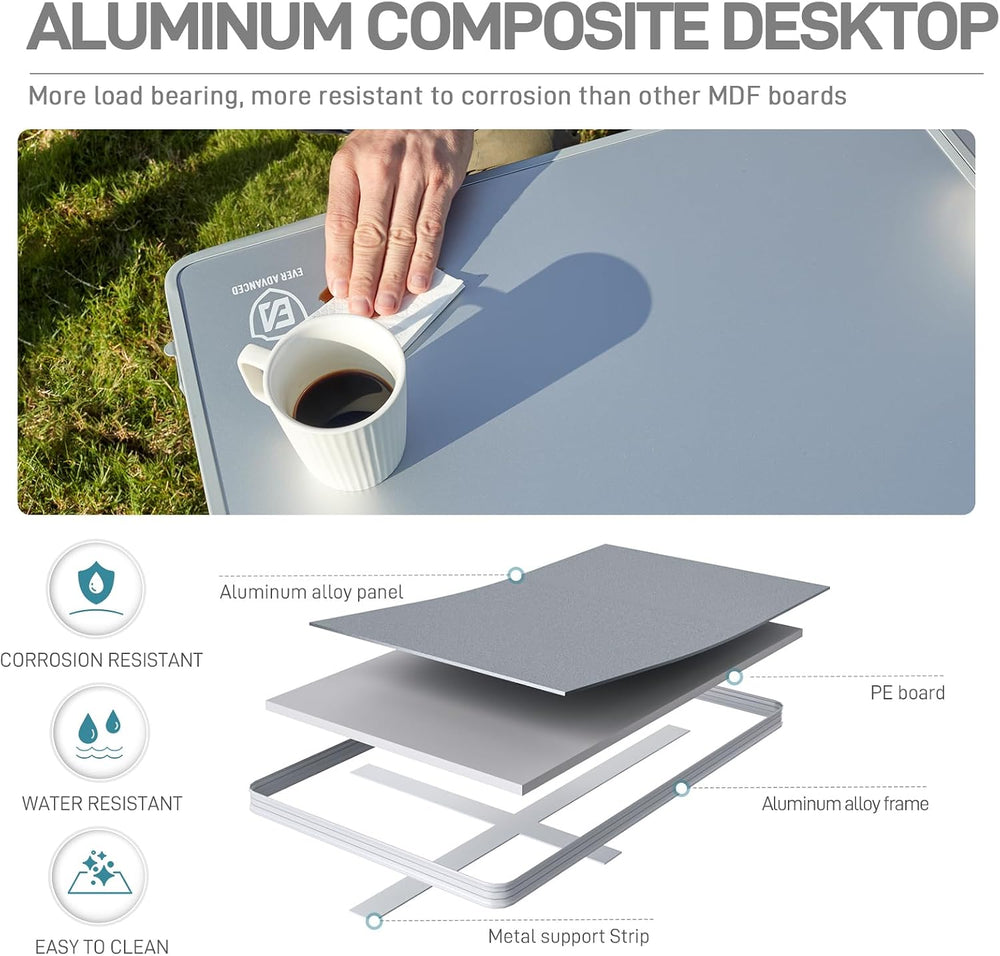 EVER ADVANCED Large Camping Table for 4-6 Person, Portable Folding Aluminum T...