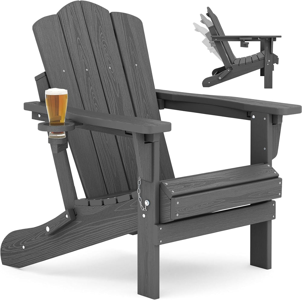 KINGYES Adjustable Adirondack Chair, 3 Position Chair with Cup Holder Gray