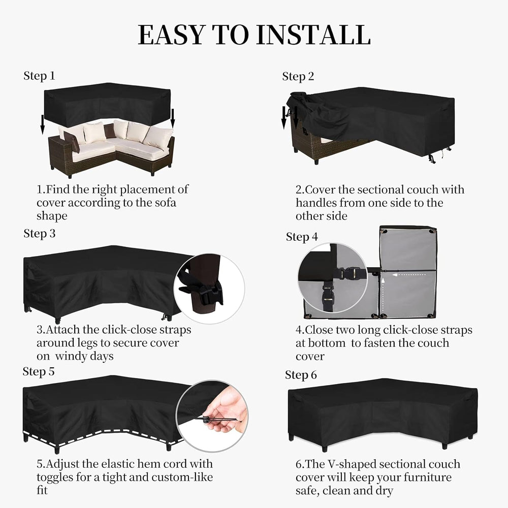 Easy-Going 600D Patio V-Shaped Sectional Sofa Cover 100" L(on Each Side)