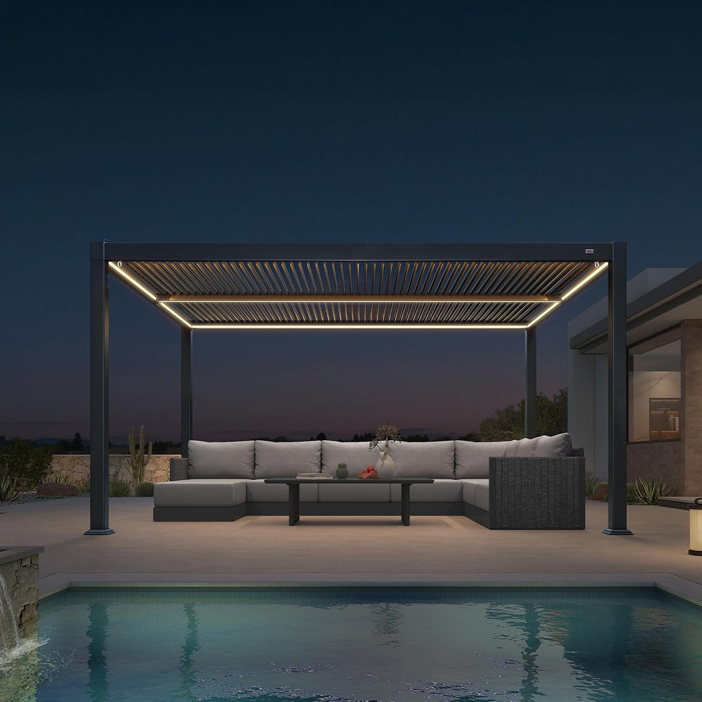 PURPLE LEAF 92KS Aluminum Pergola 11.5' x 15' with LED Strip Lights, ...