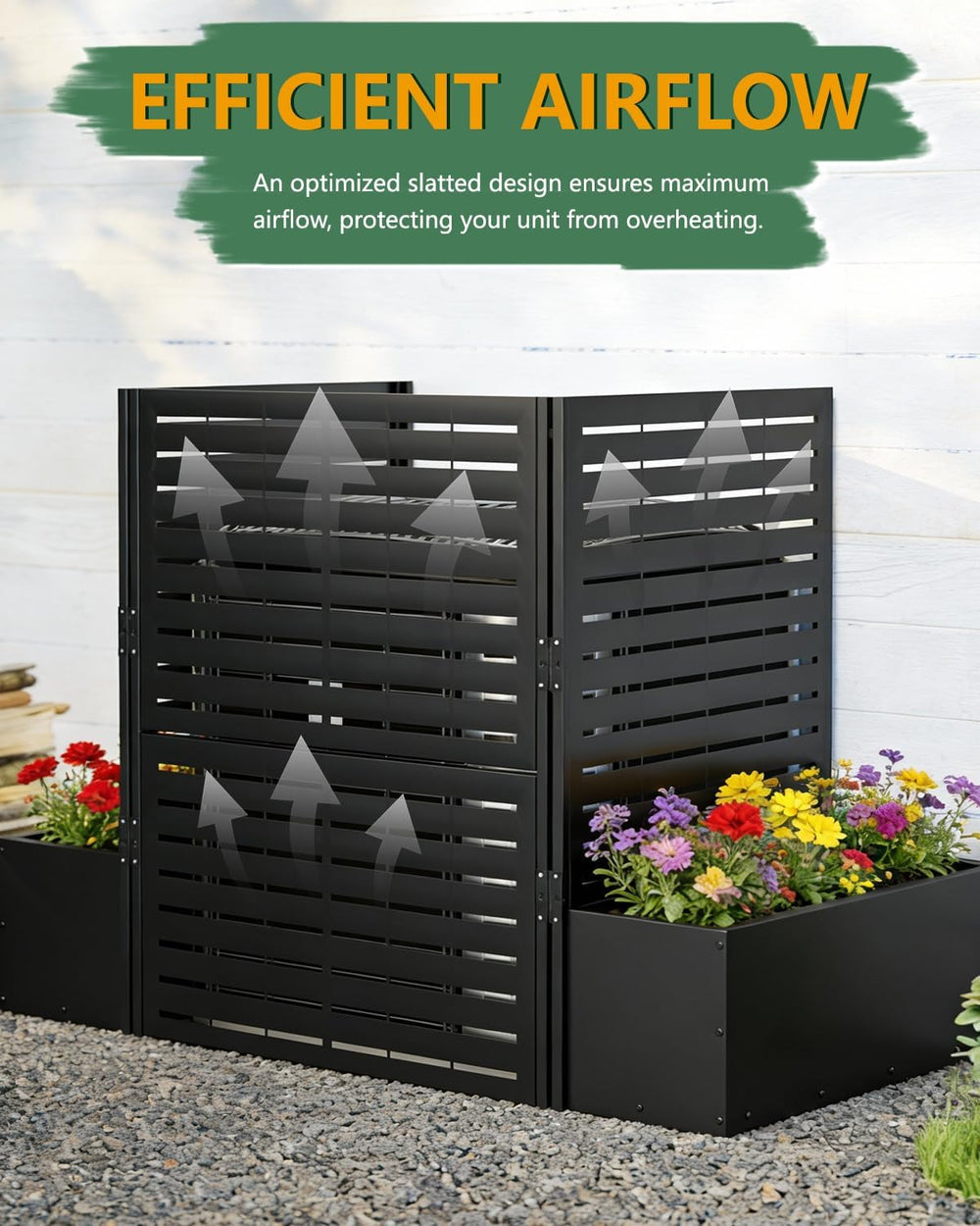 FOOWIN Air Conditioner Fence, 3 Panels Metal Privacy Screen with Planter Box,...