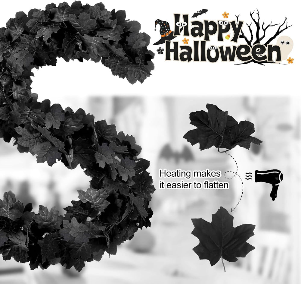Joyhalo 8 Pack 5.7FT Halloween Garland Black Leaf Garland for Mantle, Artific...
