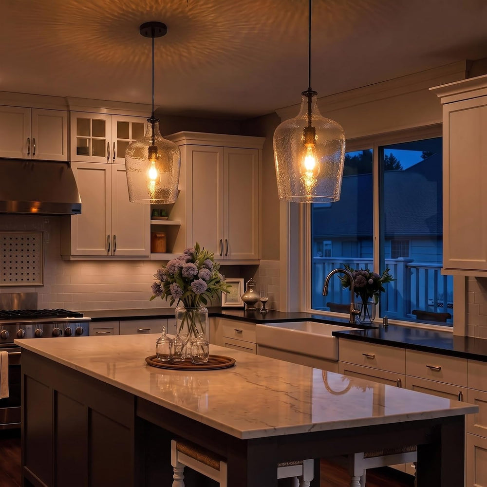 9.3" Blown Glass Pendant Lighting for Kitchen Island,Black Large Pendant...