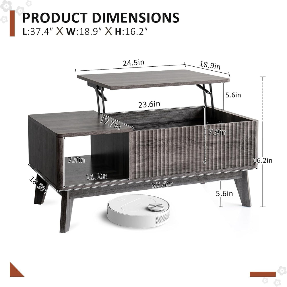 LYNCOHOME Fluted Lift Top Coffee Table with Storage,Modern Center Table for L...