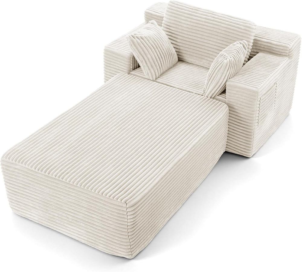 Boneless Chair, 82" Oversized Chaise Lounge with Ottoman, White
