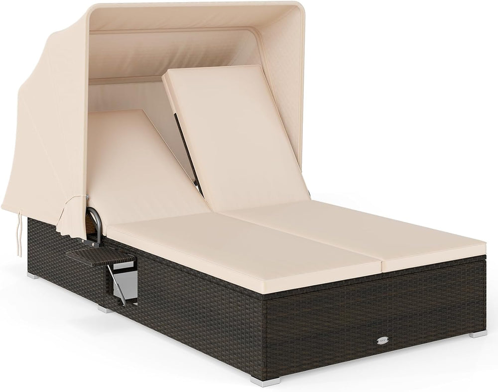Tangkula Outdoor Rattan Daybed with Canopy & 6-Level Adjustable Backrests...