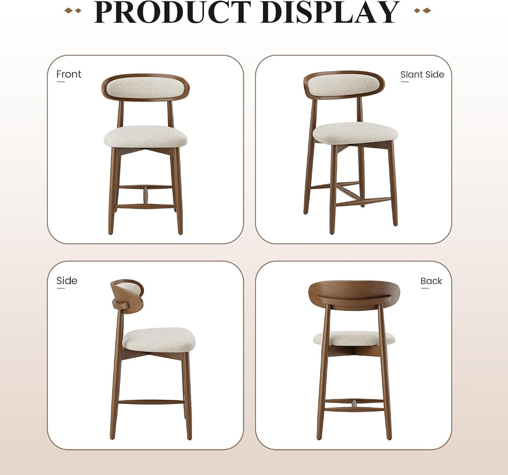 Bar Stools Set of 2, 24.8″ Counter Height Barstools with Wood Legs