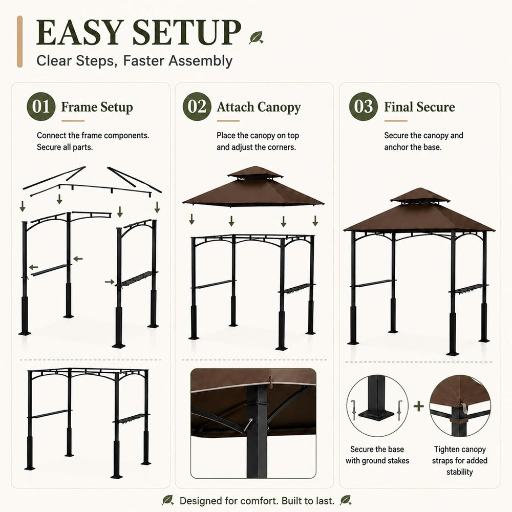 Garvee 8x5 Grill Gazebo, Outdoor BBQ Canopy Shelter with Double Tiered Roof V...