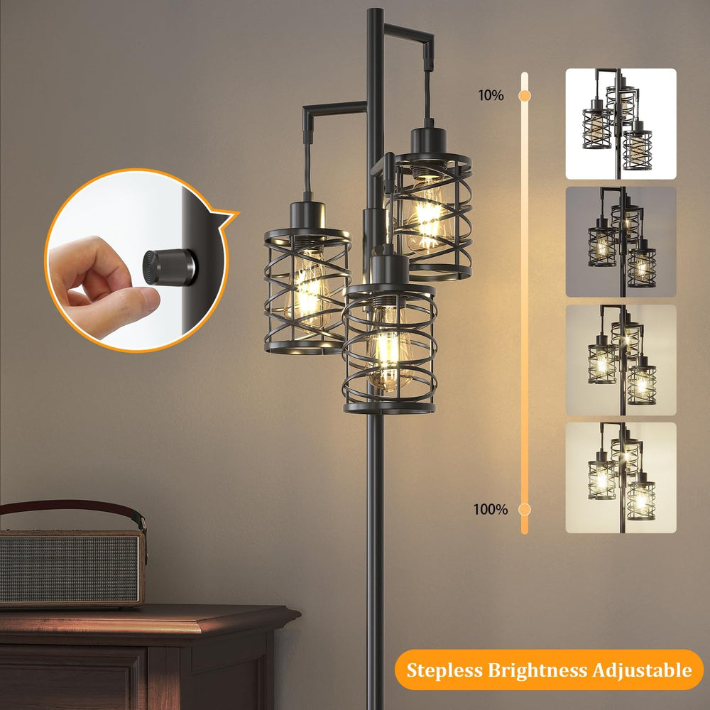 Oneach 70" Industrial Floor Lamp, Stepless Dimmable Standing Lamp with 3...