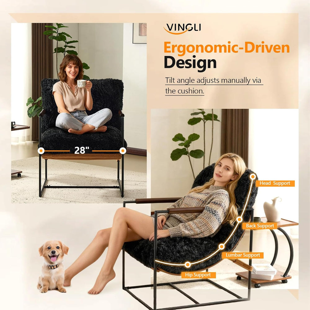 VINGLI 28" Wide Plush Upholstery Sling Modern Accent Chair with Metal Fr...