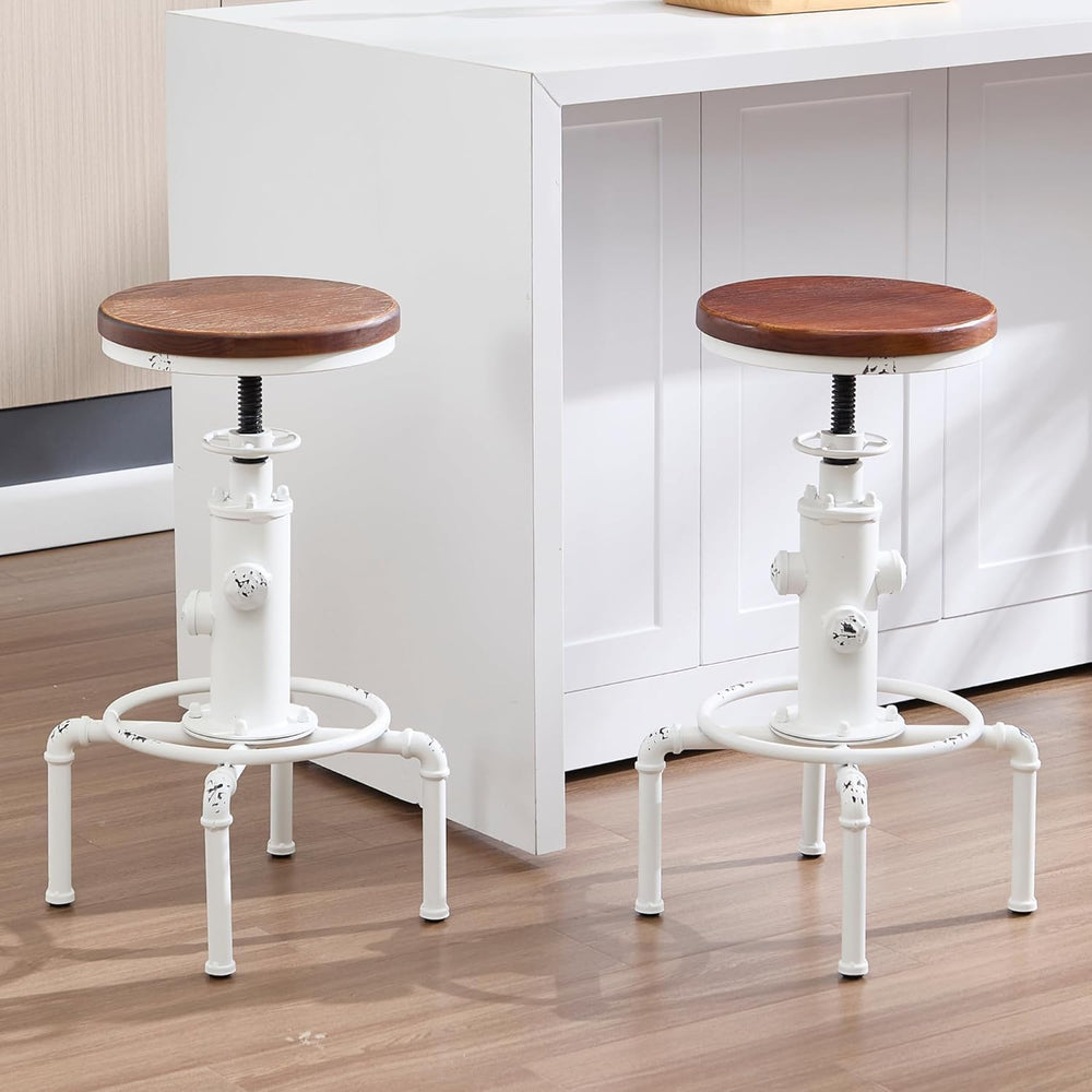 Topower Aged Antique Vintage Industrial Barstool Solid Wood Water Pipe Fire H...