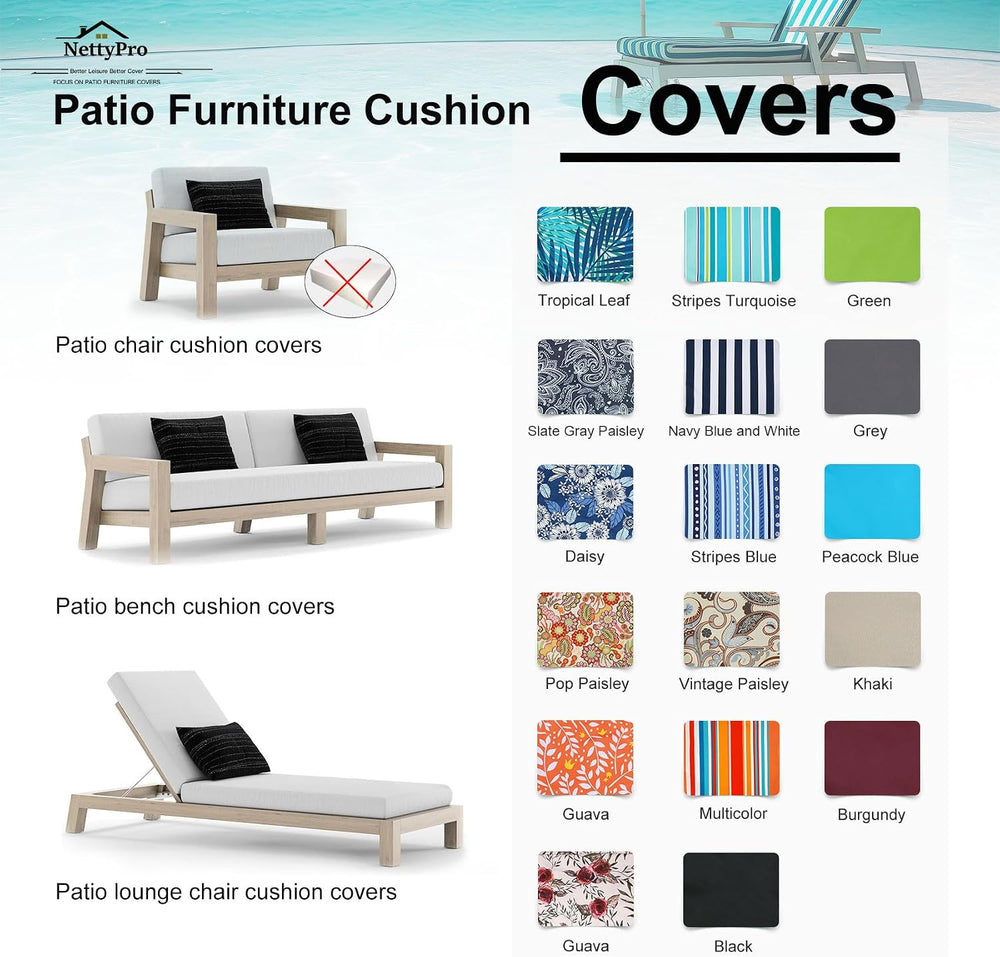 NettyPro Patio Cushion Covers Replacement Set 4 Water Repellent UV Resistant ...