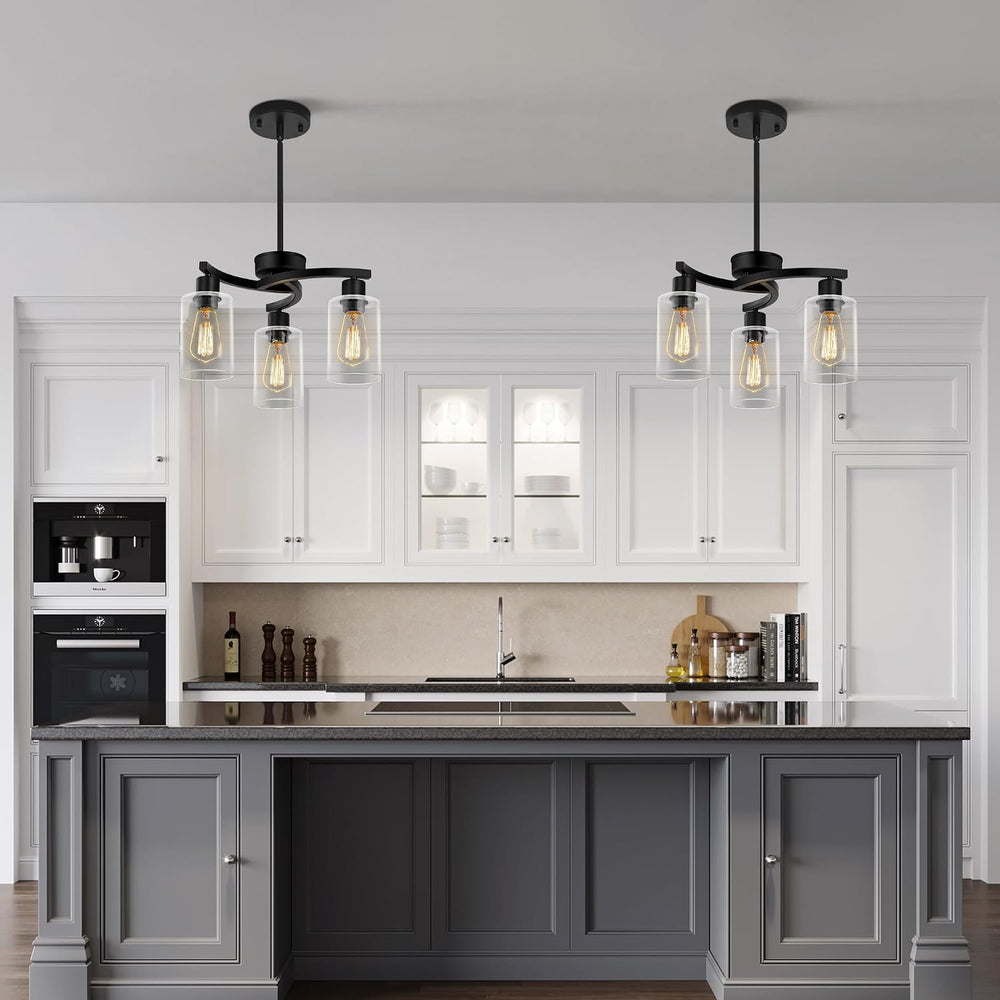 CNRATYE 3-Light Modern Farmhouse Black Pendant Lights Kitchen Island, Adjusta...