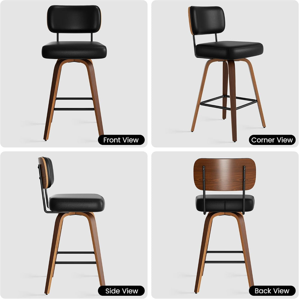Swivel Bar Stools Set of 4, 26" Upholstered Faux Leather Counter Height ...