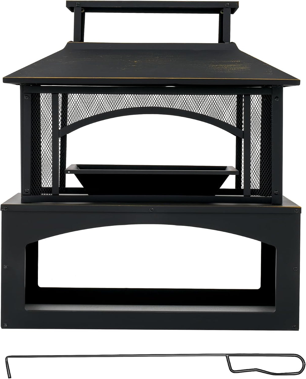 Aoxun 36" Outdoor Fire Pit with Wood Storage, Steel Wood Burning Firepla...