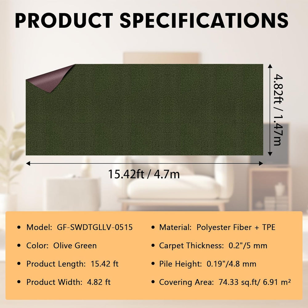 Grefinity Marine Carpet, 5 FT x 15 FT Olive Green Indoor Outdoor Carpet